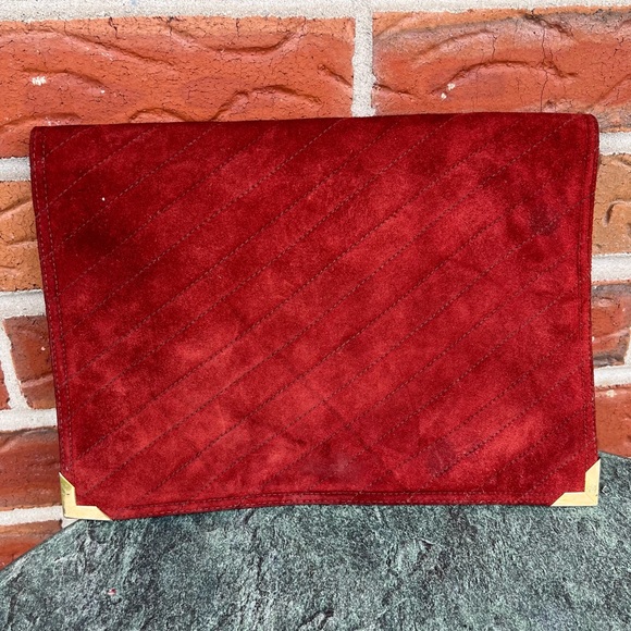 Bloomingdales Genuine Suede/Leather Evening Envelope Burgundy Clutch - Picture 1 of 4
